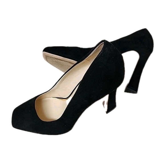 Jessica Simpson Mayrie US 8.5M Faux Suede Black Block Heel Square Toe Heels - Picture 4 of 12
